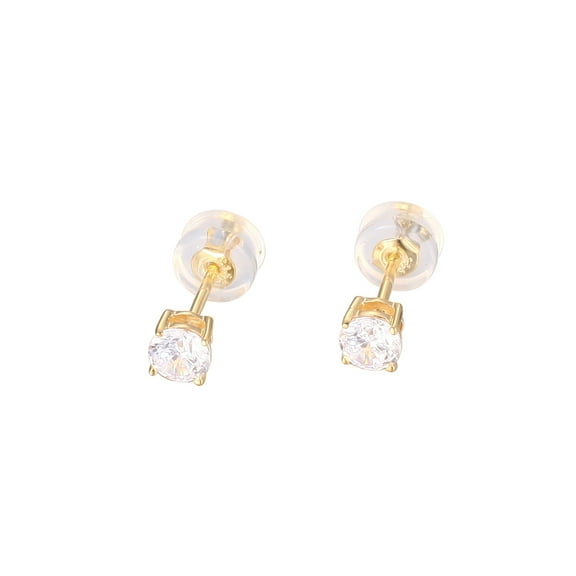 1K Yellow Gold Cubic Zirconia Round Stud Earrings, 4mm
