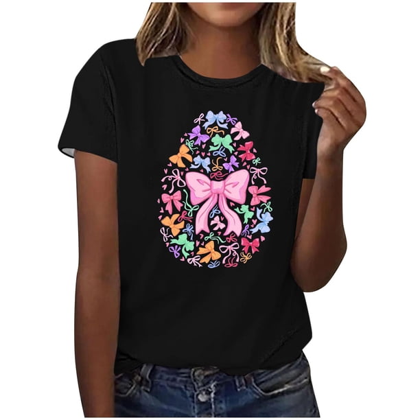 Mujeres Manga Corta de Verano Tops V-Cuello Impreso Suéter, Blusa de Moda Casual para la Primavera