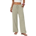thumbnail image 5 of SBYOJLPB Womens Pants Solid Color Casual Drawstring Elastic Waist Loose Straight Wide Leg Trousers with Pockets Pants, 5 of 8