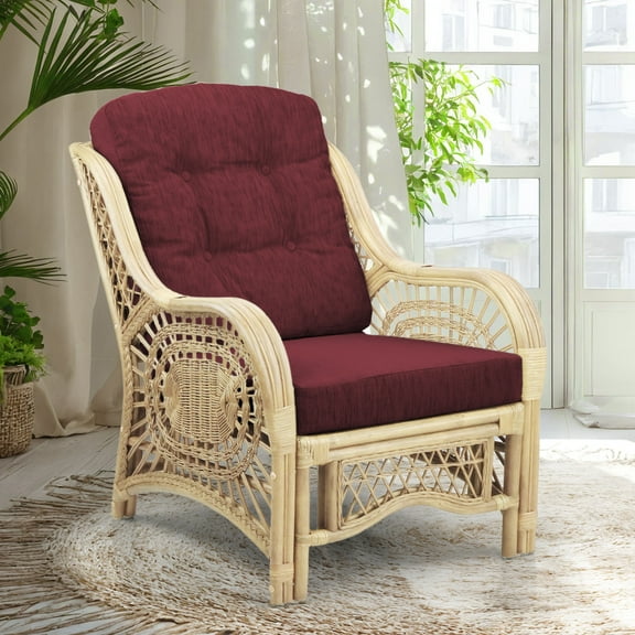 Malibu Lounge Armchair ECO Natural Rattan Wicker Handmade Design with Dark Brown Cushion, Natural