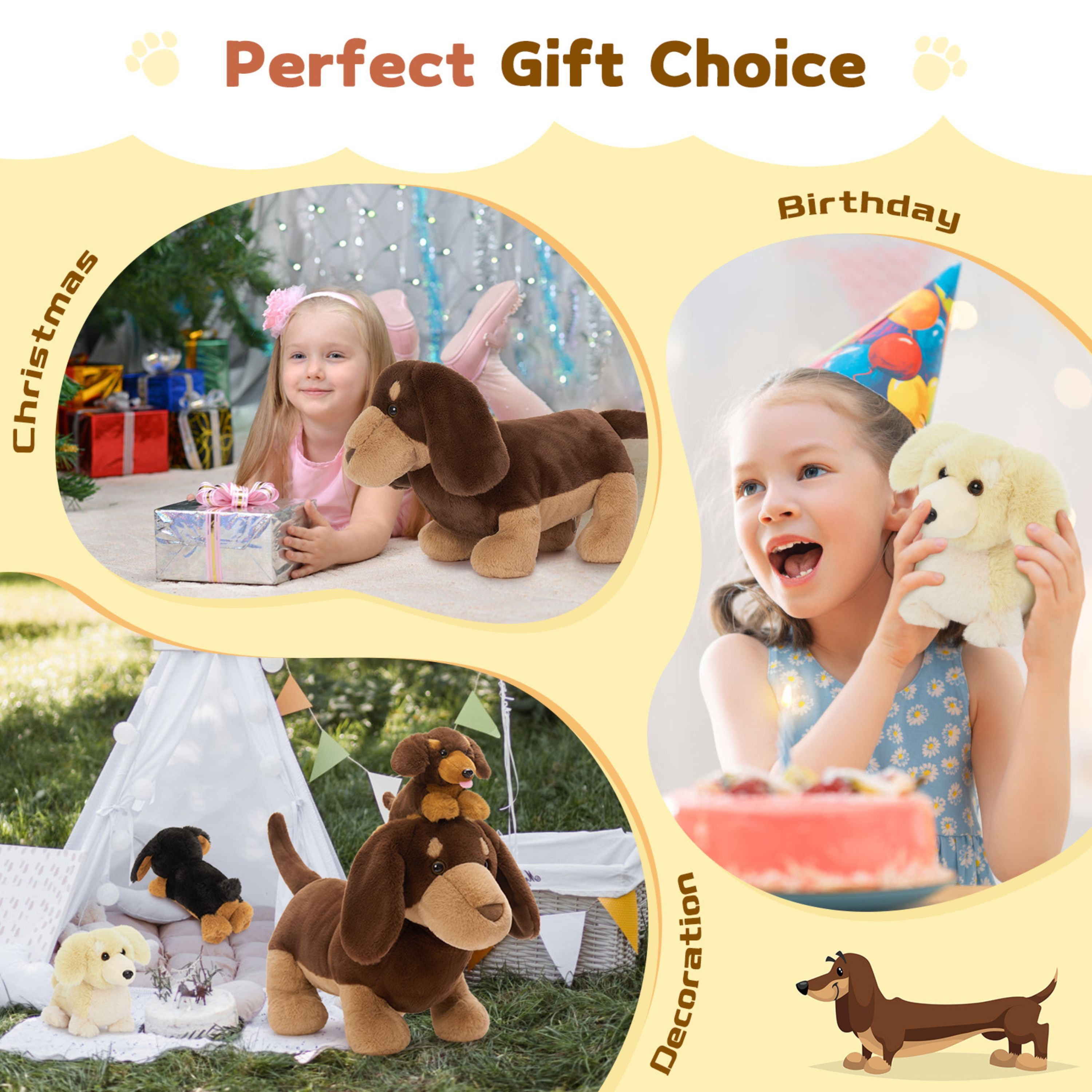 Tezituor 4Pcs Dachshund Stuffed Animal 18'' Mommy Stuffed Weiner Dog with 3 Puppies Plush Toy