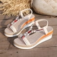 thumbnail image 5 of Platform Espadrilles for Women Bohemia Beaded Sandals Open Toe Wedges Heels Trendy Elastic Band Slingback Beach Shoes White Size 8.5, 5 of 8