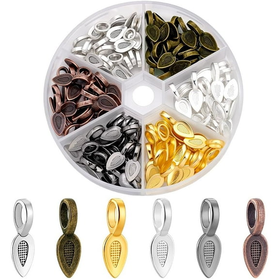 1set 120pcs 6 colors style Alloy Glue-on Flat Pad Bails Leaf Bails Pendants Connector Hanger for Jewelry Making