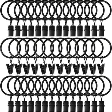 Dihmpor 40 Pack Curtain Rings with Clips, Drapery Clips with Rings, Drapes Rings 1.26 in Interior Diameter, Fits up to 1 in Curtain Rod, Black