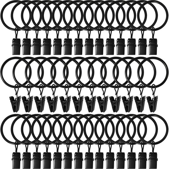 Dihmpor 40 Pack Curtain Rings with Clips, Drapery Clips with Rings, Drapes Rings 1.26 in Interior Diameter, Fits up to 1 in Curtain Rod, Black