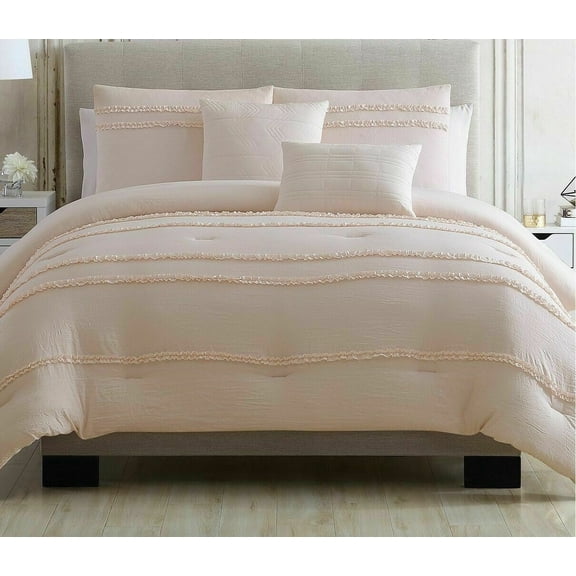 Hallmart Collectibles Stripes Polyester Comforter Set, Twin, Pink, 4-Pieces