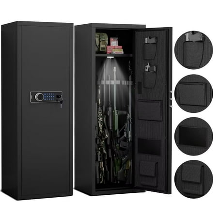 Heavey Duty Large Size 4-5 Gun Black Gun Cabinet with Electronic Password Keypad Lock Unassembled Metal Rifle Gun Security Cabinet Safe Locker