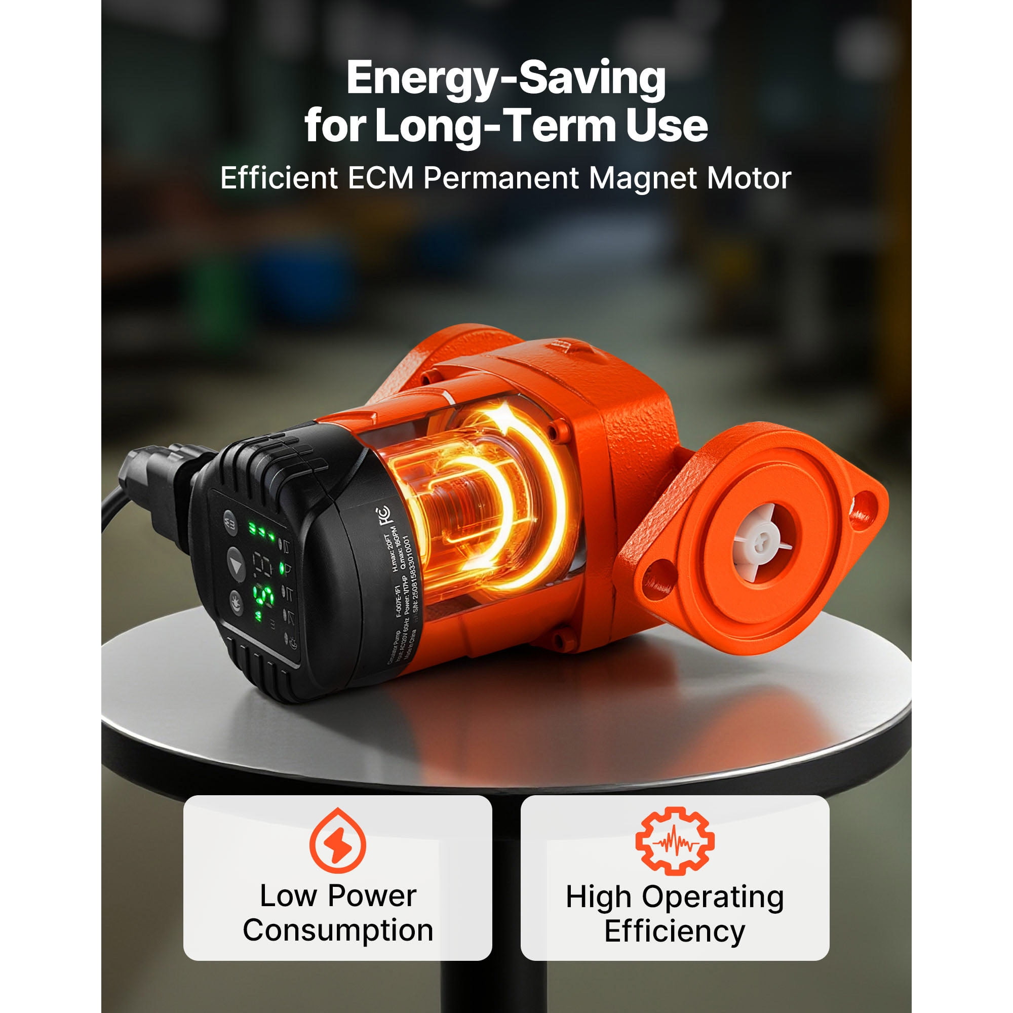 KFFKFF High-Efficiency Circulator Pump, 16 GPM,120V,20 ft Cast Iron Hot Water Recirculation Pump with 1-Inch Flange Connection, Built-In Check Valve, Quiet Performance for Residential Heating Systems