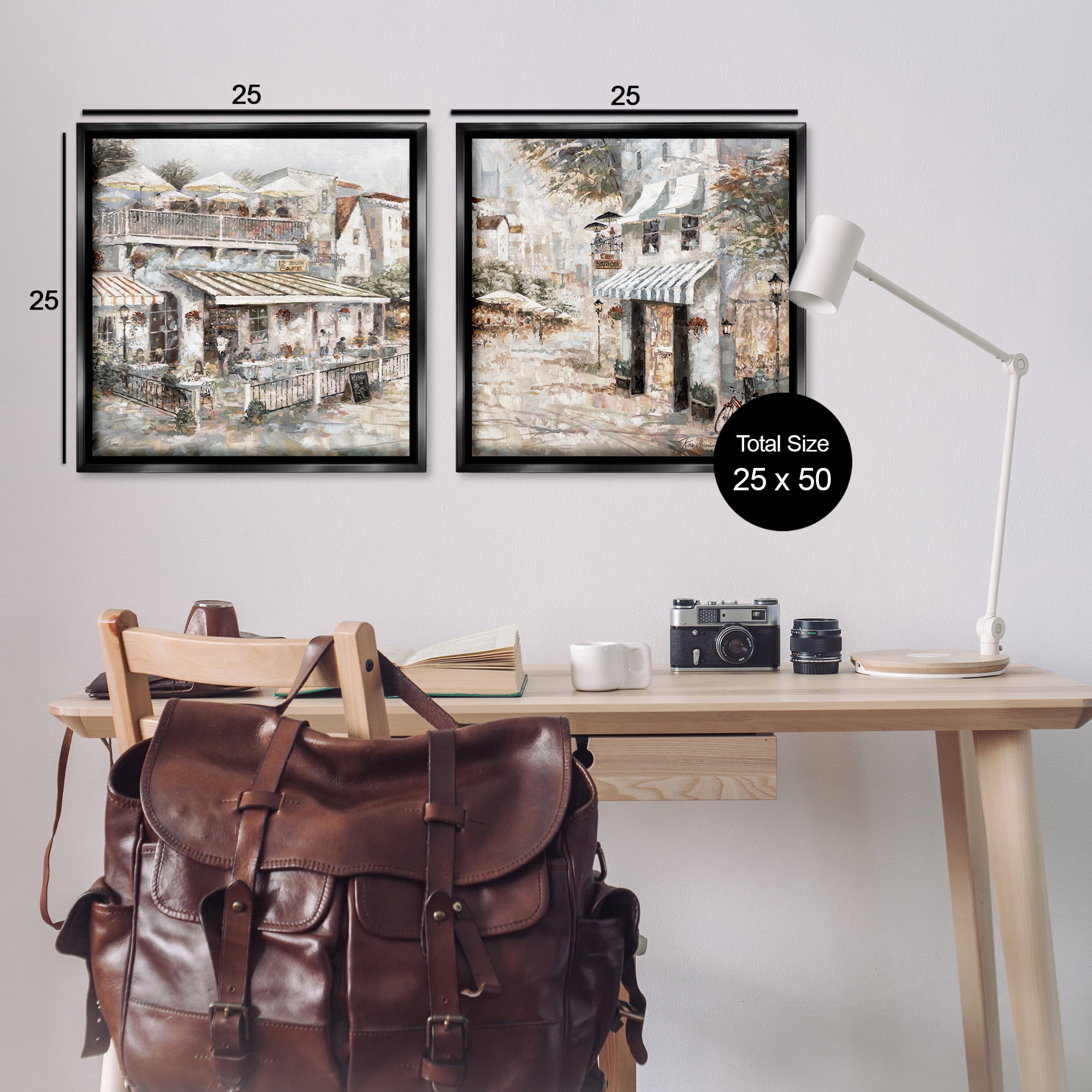 Stupell Industries Town Bistros Architecture Scenic & Cityscapes Painting Black Floater Framed Canvas Art Print Wall Art, 25 x 25, Set of 2