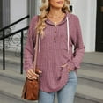 thumbnail image 6 of Ltctricy Women's Tunic Tops Rubbed Knit Long Sleeve V Neck Half Button Drawstring Lightweight Pullover Hoodies Soft Casual T Shirts(Wine,X-Large), 6 of 7