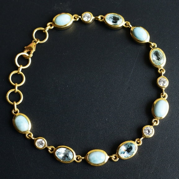 Larimar and Blue Topaz Tennis Bracelet-Vintage Oval