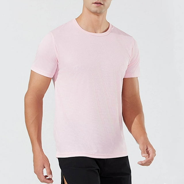 T-Shirt pour Homme DYTTDG T-Shirt Mode Couleur Unie T-Shirt Col Rond Manches Courtes Décontracté Sport Course Été Hauts Rose,P