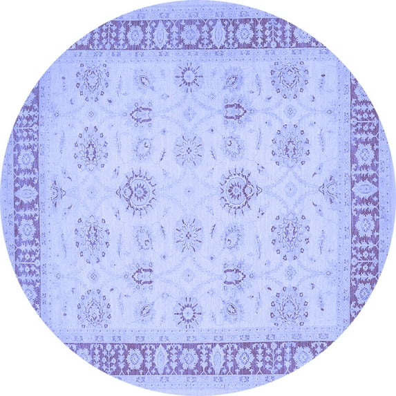 Ahgly Company Machine Washable Indoor Round Oriental Blue Traditional Area Rugs, 4' Round