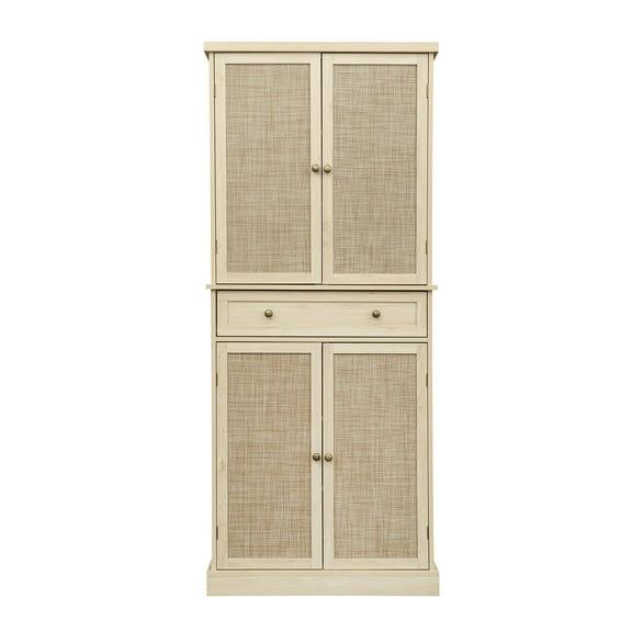 Lisonu 4-Door Storage Cabinet with 1 Drawer and 4 Adjustable Inner Shelves – Natural Particle Board and MDF