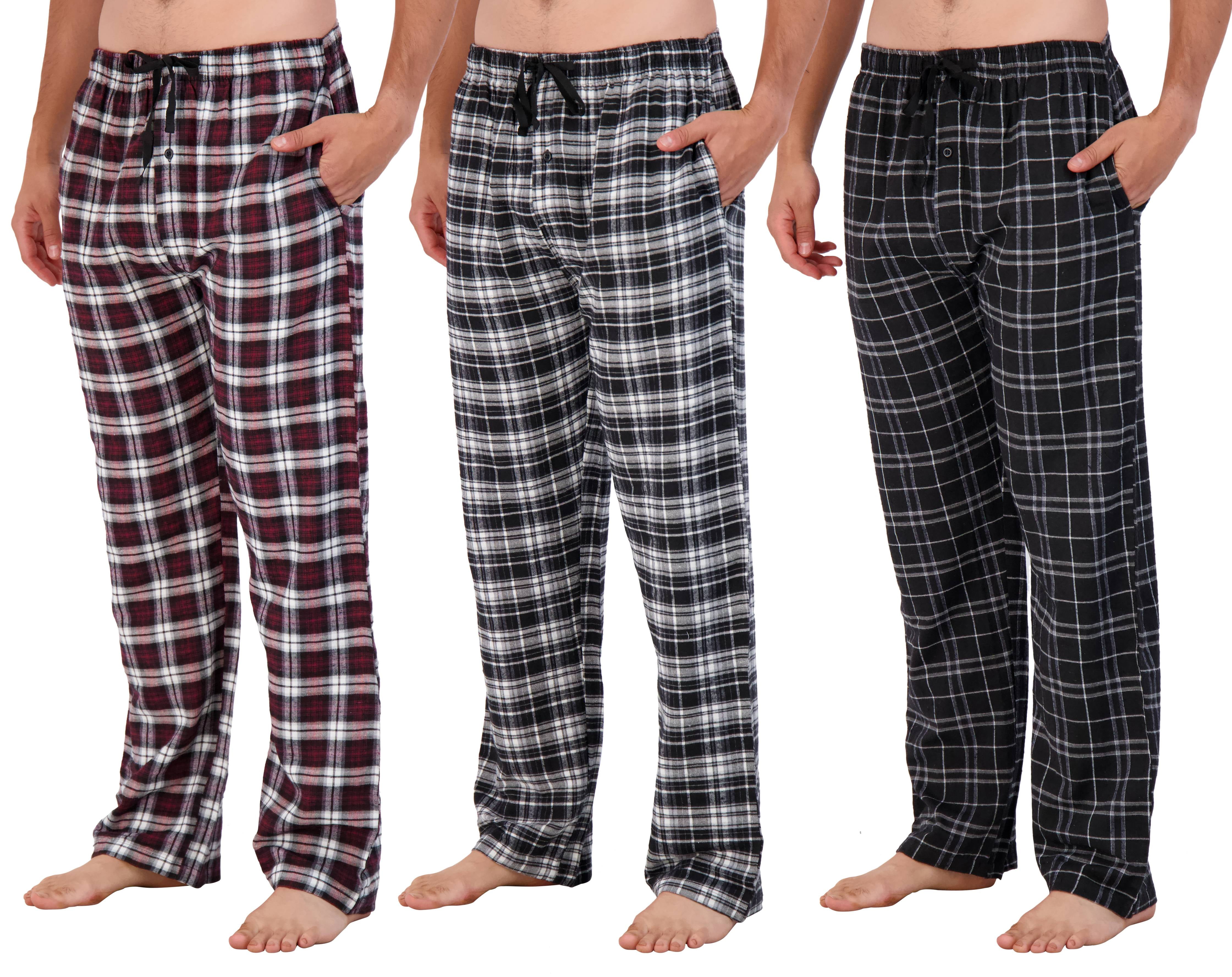 3 Pack Mens Knit Cotton Flannel Plaid Lounge Bottoms with Button Fly S-3XL Mens Pajama Pants 