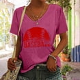 thumbnail image 2 of Summer Saving Wycnly Womens Tops Baseball Letter Print V-Neck Short Sleeve Tee Shirts Summer Mother's Day Plus Size Breathable Comfy Pullover Blouses Hot Pink L Under $5, 2 of 5