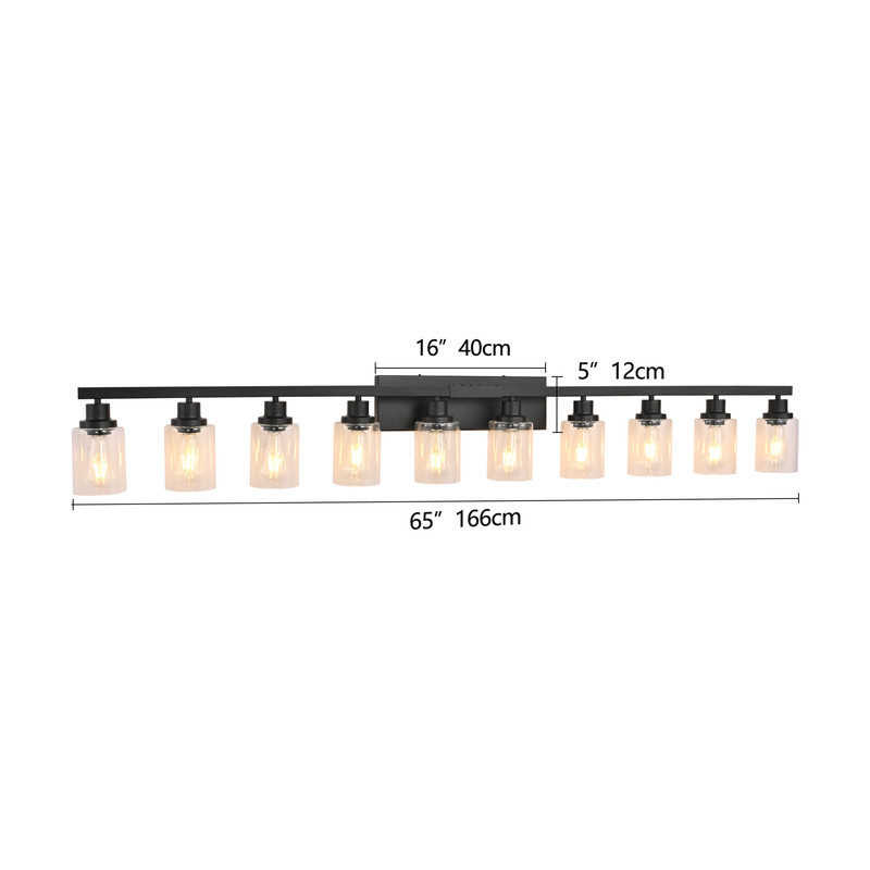 65.4" Matte Black 10-Light Vanity Light Fixture – Modern Bathroom Wall Sconce for Mirror, Bedroom & Living Room