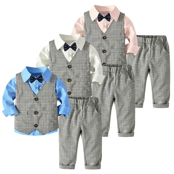 Hpgjzj Boys 3Pcs Clothing Sets Long Sleeve Bowtie Shirts Vest Pants Casual Suit