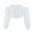 thumbnail image 4 of Fjofpr Clearance Sale White Corset Tops for Women Summer Women One-shoulder Long-sleeved-breasted Slim Waist T-shirt, 4 of 8