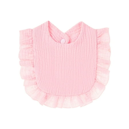 Muslin Bibs Unisex Baby Cotton Drooling Teething Bibs Solid Ruffle Hem Reusable Absorbent Newborn Soft Burp Cloths Pink