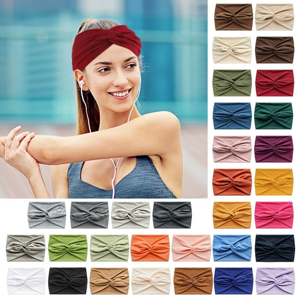 Diadema de yoga elástica ancha de 18 cm de color liso para mujer - Cinta deportiva que absorbe el sudor, accesorios suaves y cómodos para el cabello para ejercicio y fitness