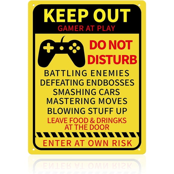 Keep Out Gamer at Play Sign 35 Mil 12x9 inches Aluminum Funny Gamer Decor Sign Gaming Do Not Disturb Sign for Gamer Room Boys Room Home and Kitchen Decor