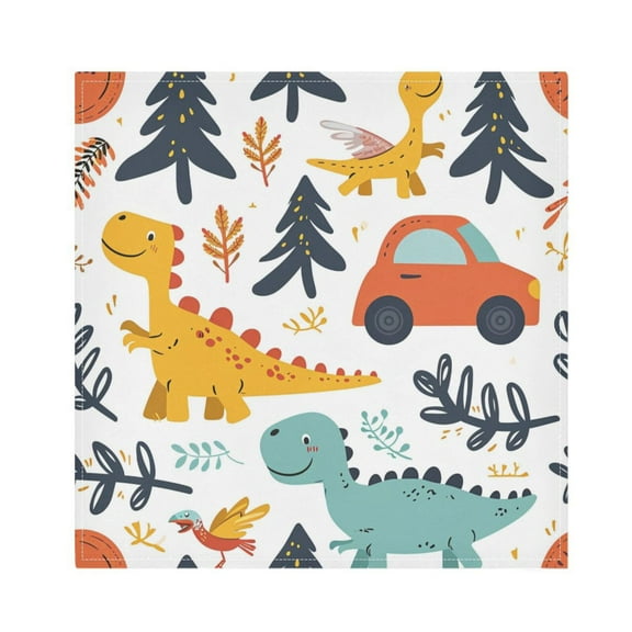 JSTEL Dinosaur Dino Car Cloth Napkins Set of 1, 20x20 Inch Washable and Reusable Napkin for Decoupage Dinner Party Everyday Use