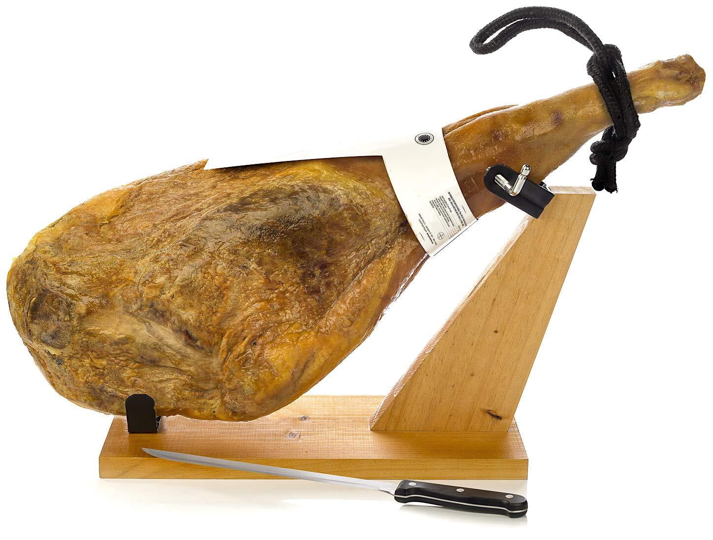 Jamonprive Serrano Ham Bone in from Spain 15-17 lb with Ham Holder & Knife - Pork Ham Spanish Jamon Serrano