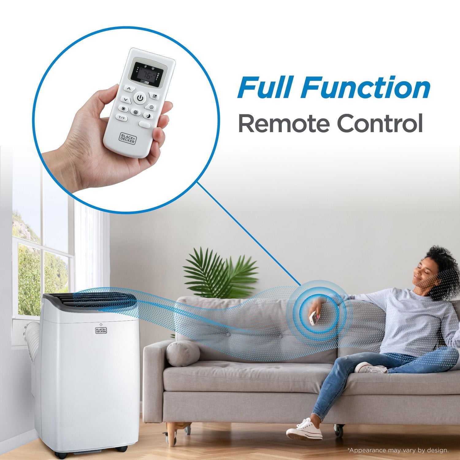 BLACK+DECKER Climatiseur portatif de 8 000 BTU jusqu'à 350 pieds carrés. avec télécommande, blanc