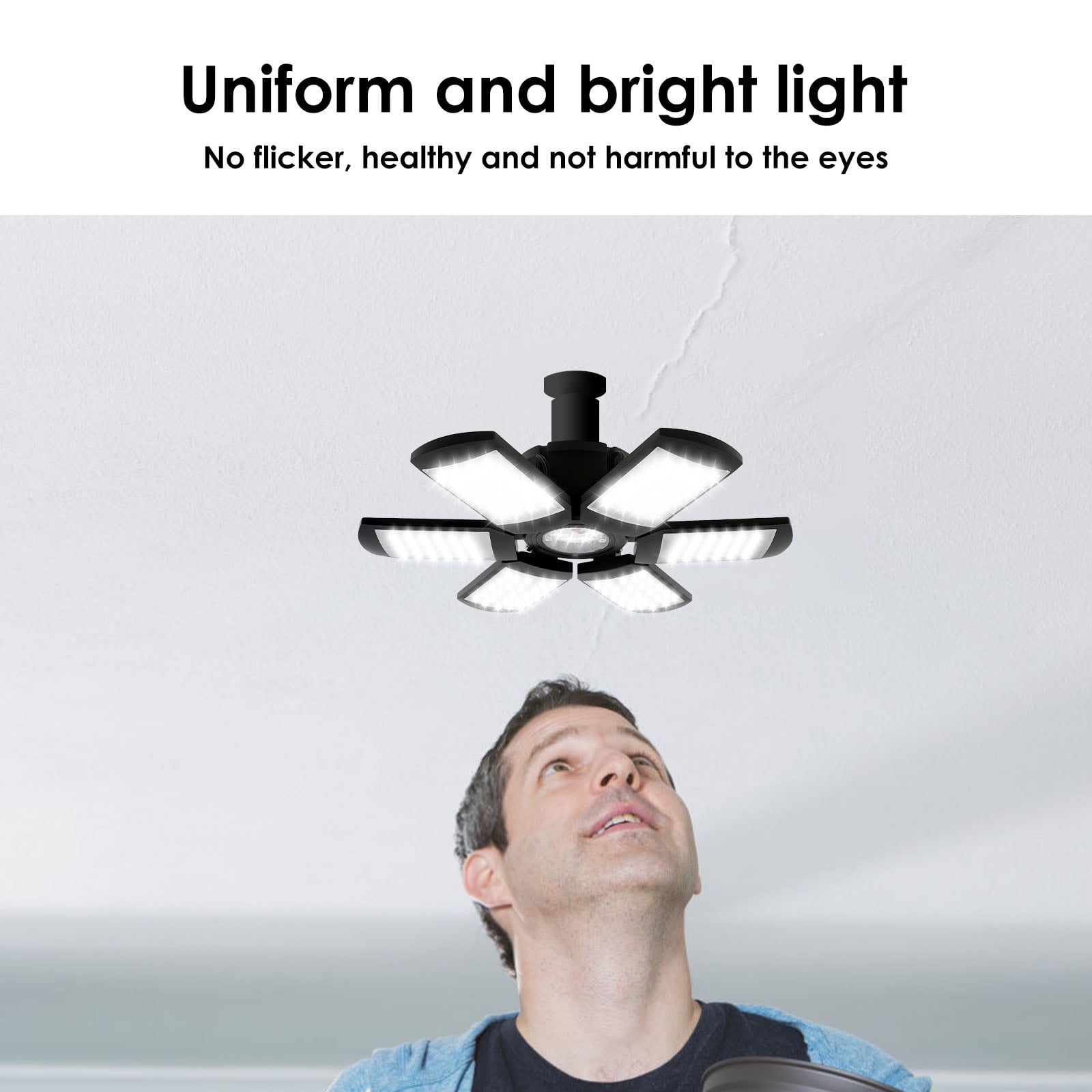 2Pcs ABS LED Garage Light Adjustable Brightness LED Garage Ceiling Light Foldable Ceiling Shop Lighting Lamp for Workshop