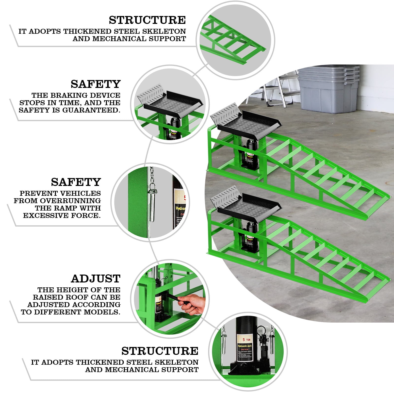Lafati 2-Pack Hydraulic Car Ramps: Heavy-Duty Vehicle Ramps with 5T / 10000lbs Jack Load Capacity, Portable Design for Effortless Oil Changes and Car Lifts