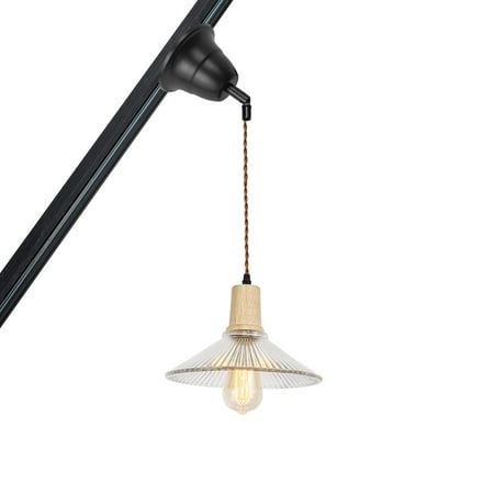 

KAYYELAMP J-Type Track Lamp Wooden Base Clear Glass Shade Adjusted Cord Track Mount Pendant Light for Inclined Position Roof Room(No Bulb Track)