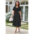 thumbnail image 4 of ROSE ROUND Summer Dresses For Women Casual V Neck Sundress Smocked Tiered Midi Dress Flutter Flowy Solid Short Sleeve Dress （Black，S), 4 of 6