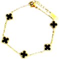 thumbnail image 1 of shiyou-18K Gold Black Four-Leaf Clover Chain Bracelet, 9 Inches, Gold Cable Chain Bracelet, Fashion Jewelry for Women, 8 inches, Yellow Gold, other, 1 of 4