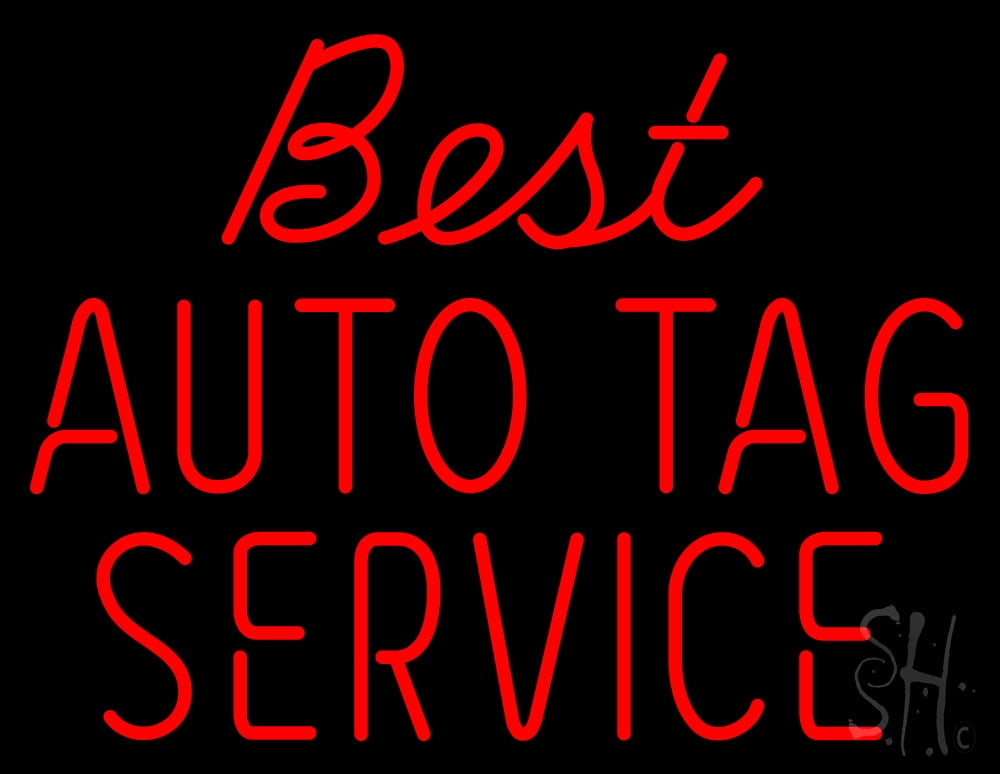 Best Auto Tag Service LED Neon Sign 24 x 31 inches, Clear Edge Cut