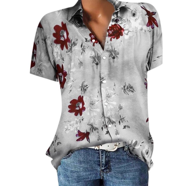 Mefallenssiah Été pour les Femmes, Manches Courtes Femmes Col Revers avec Bouton Imprimé tops