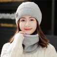 thumbnail image 2 of Luxalzxs Womens Winter Warm Elastic Soft Ear Protection Knitted Scarf Hat Set Fleece Lined Neck Warmer Beanie Hat Set, 2 of 5