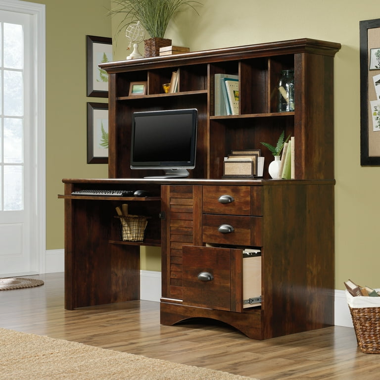 Sauder harbor view corner computer desk with hutch in curado cherry discount