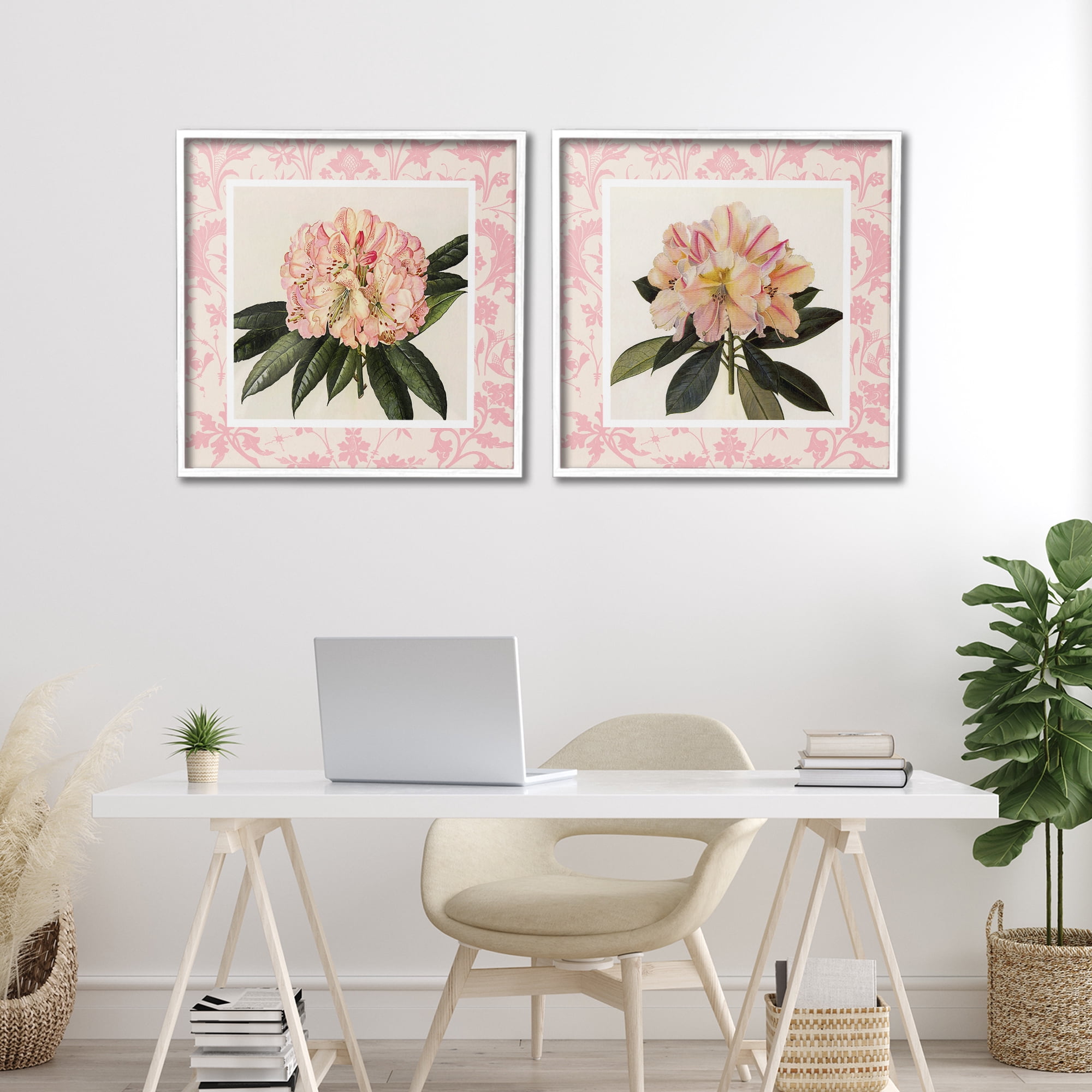 Stupell Industries Pink Vintage Pattern Botanicals 2 Piece White Framed Giclee Art Set, design by Livi Finn