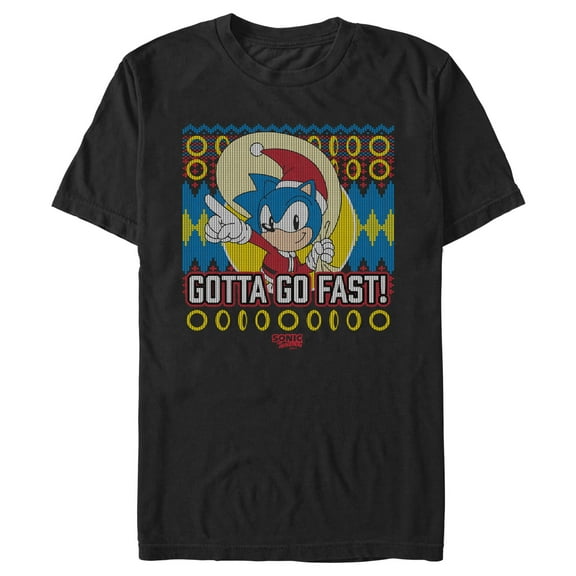 Men's Sonic the Hedgehog Gotta Go Fast! Ugly Christmas Sweater Print Graphic T-Shirt