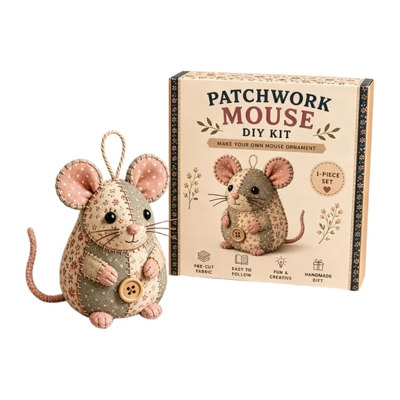 Beginner Sewing Kits, 3 Styles DIY Patchwork Mouse Craft Kits with Pre-Cut Fabric & Supplies, Complete Sewing Craft Set for Handmade Stuffed Animal Ornament, Vintage Style Kit, 1 Pack. A