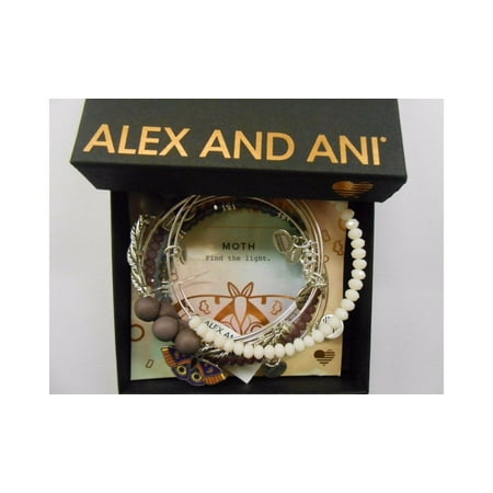 Alex and Ani Moth Set of 5 Shiny Silver Bangle Bracelet