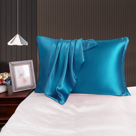 REGALWOVEN 2PCS Satin Pillowcases for Hair & Skin, Luxury Silky Pillow Cover with Closure, Satin Pillow Cases Peacock Blue Standard