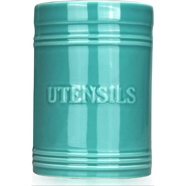 Turquoise Ceramic Utensil Holder Kitchen Utensil Crock Large Countertop