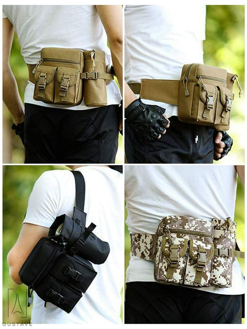 Gustave Tactical Waist Bag, Military Fanny Waterproof Utility Belt with Water Bottle Holder Suitable Fishing, Mountaineering, Camping, Running Outdoor Belt Bag "Khaki" - Walmart.com