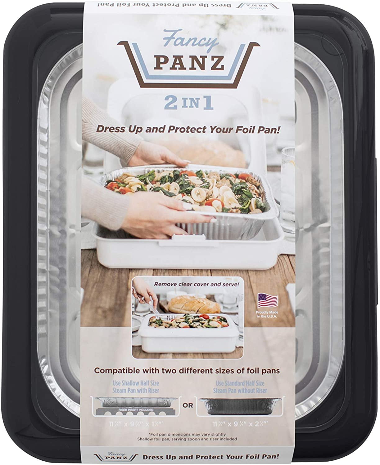 Fancy Panz Premium Dress Up & Protect Your Foil Pan, Made in USA. Hot/Cold  Gel Pack, One Half Sized Foil Pan & Serving Spoon Included. Stackable for
