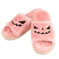 thumbnail image 2 of JeashCHAT Halloween Pumpkin Lantern Fuzzy Slippers Soft Plush Cozy Open Toe Slides Indoor Outdoor Slippers Memory Foam House Bedroom Slippers, 2 of 6
