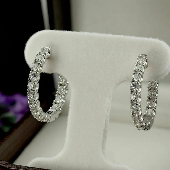 1.50 Carat Round Cut D/VVS1 Natural Moissanite Hoop Earrings In 14K White Gold Plated Silver
