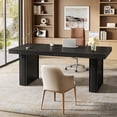 thumbnail image 4 of Finmind 63" Wood Grain Executive Desk, Large Office Computer Desk with Durable Legs, Thickened Desktop, Ideal for Workstation, Study or Conference Table, Black, 4 of 7