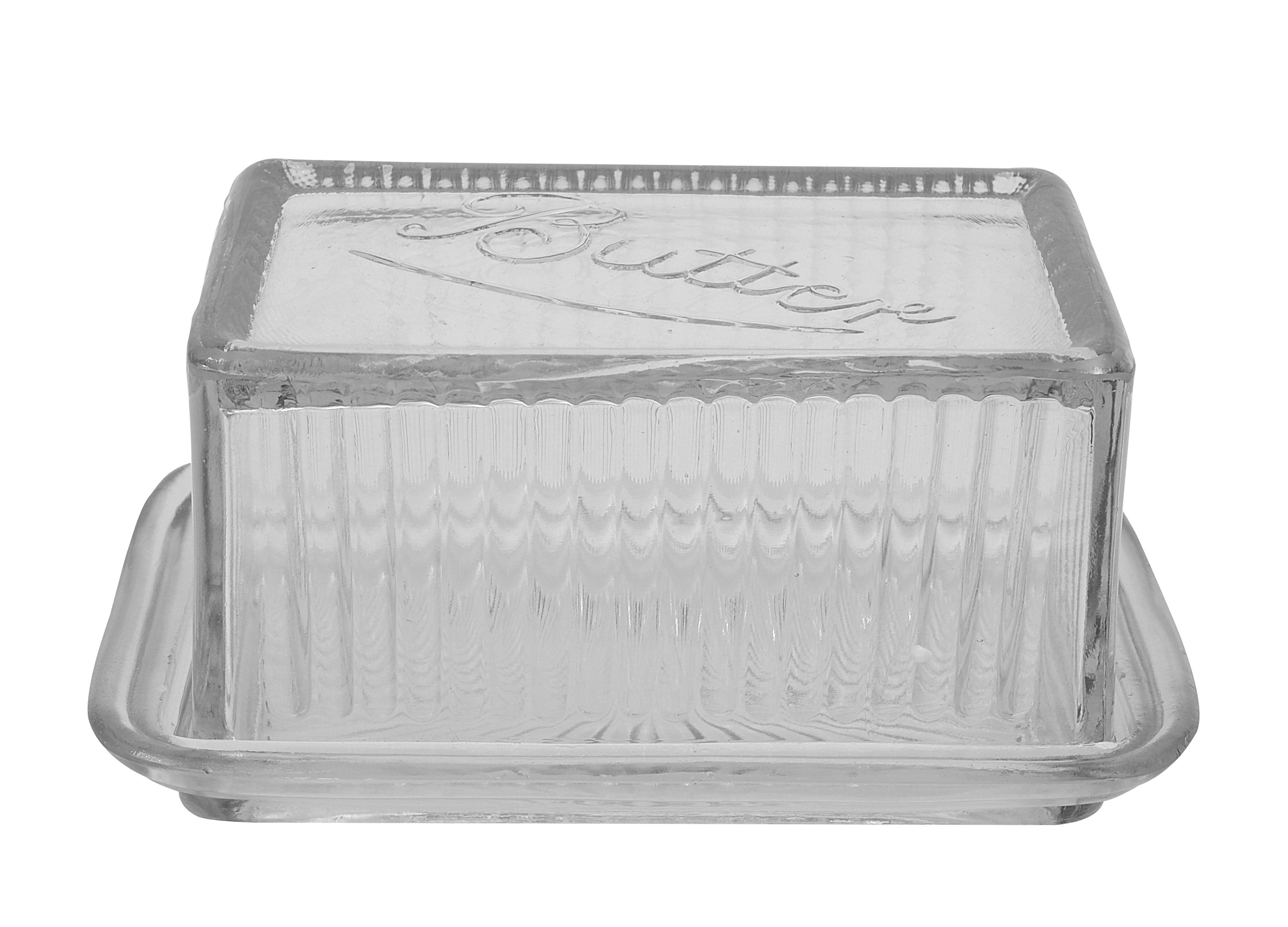 Creative Co-Op Clear Pressed Glass Butter Dish with Lid 